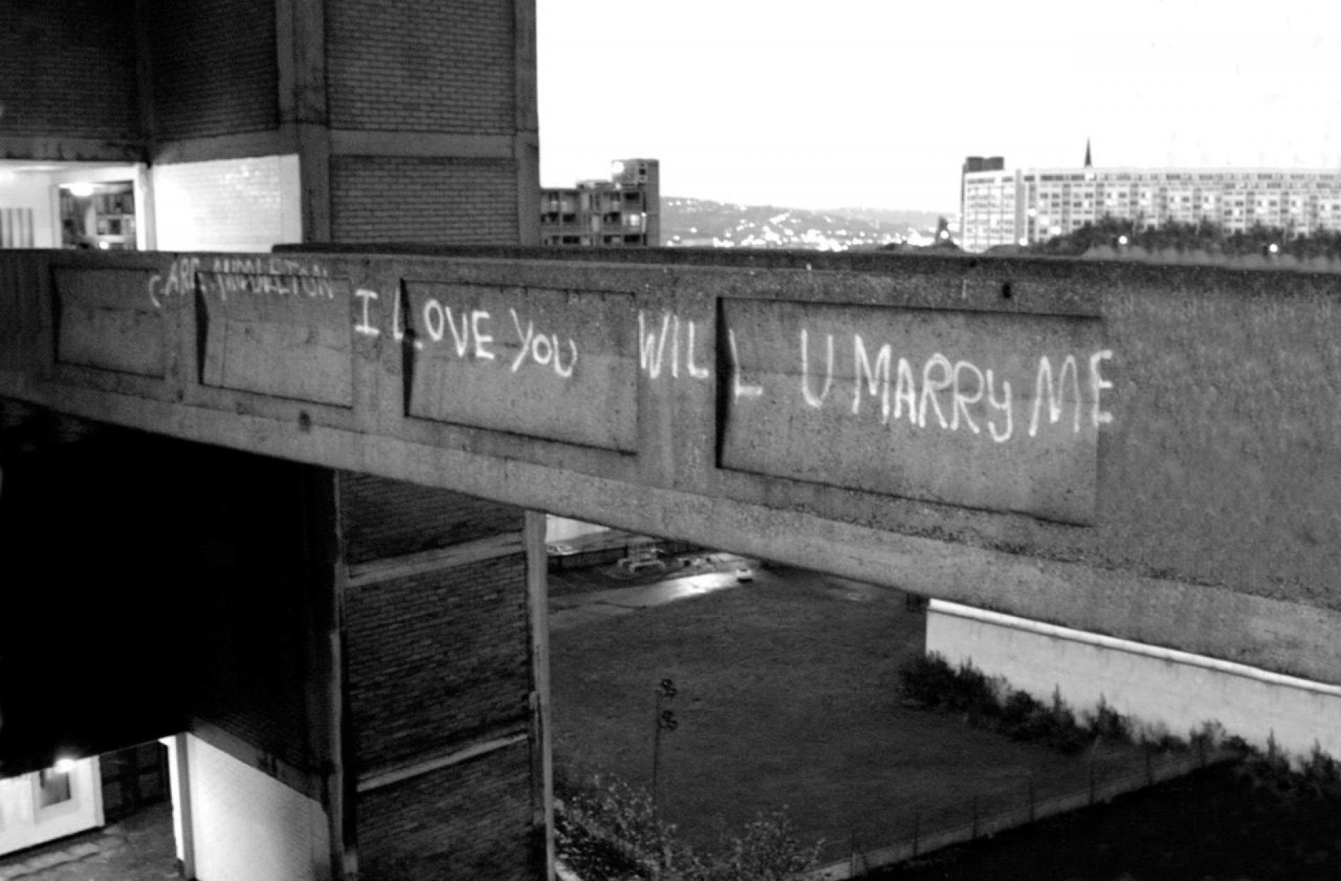 A housing estate of mind; iconic graffiti of Park Hill estate in Sheffield (2001).